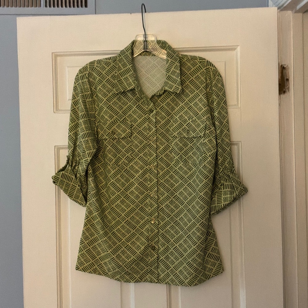 J.McLaughlin Green Geometric Catalina Cloth Button Down Shirt M Preppy Work
